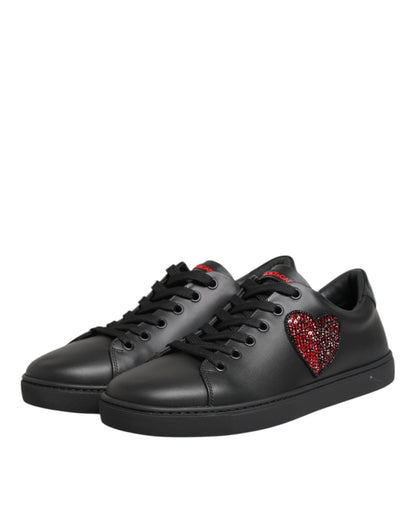Zapatillas bajas con corazón de cristal de cuero negro Dolce & Gabbana