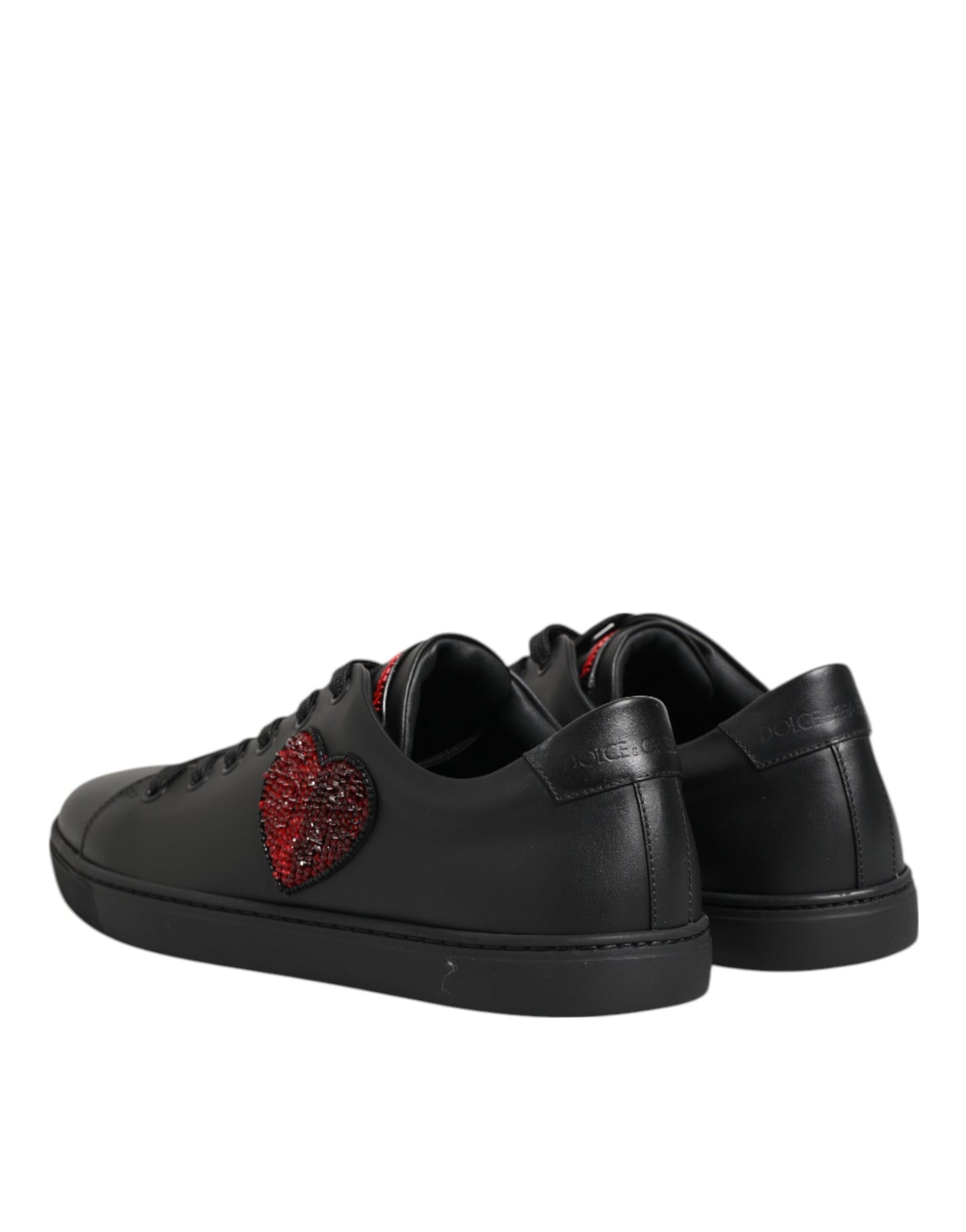 Zapatillas bajas con corazón de cristal de cuero negro Dolce & Gabbana