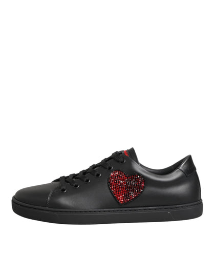 Zapatillas bajas con corazón de cristal de cuero negro Dolce & Gabbana