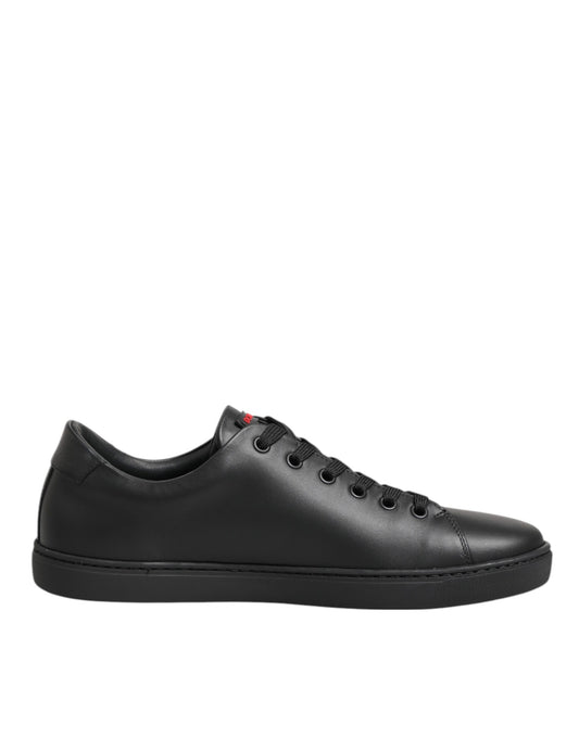 Zapatillas bajas con corazón de cristal de cuero negro Dolce & Gabbana