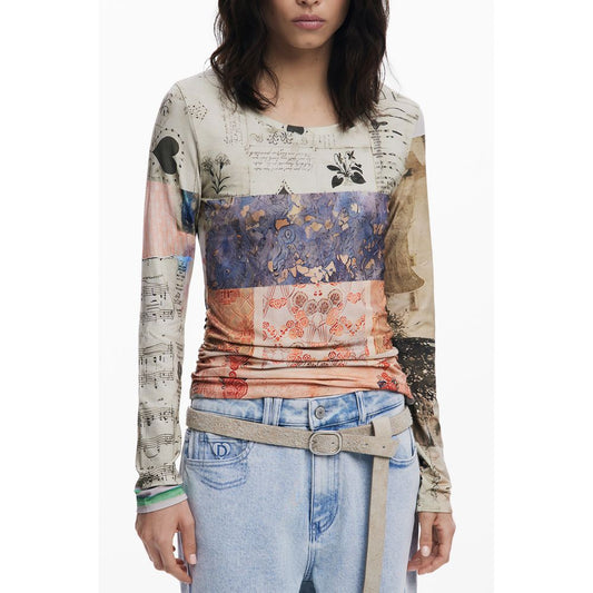 Camiseta de viscosa beige Desigual para mujer