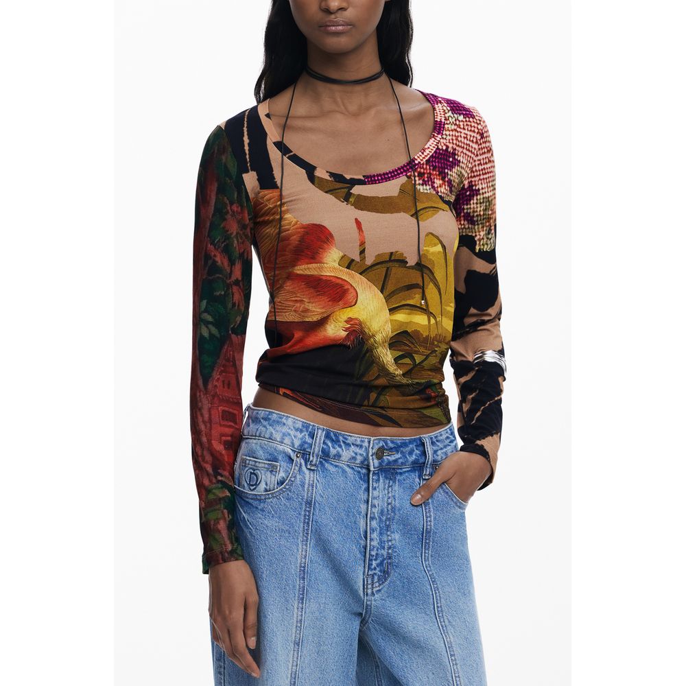 Camiseta de viscosa marrón Desigual para mujer