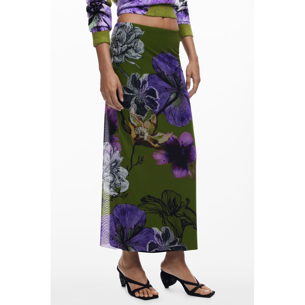 Desigual Falda Verde de Poliéster para Mujer con Cintura Elástica