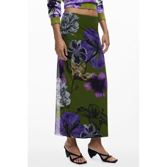 Desigual Falda Verde de Poliéster para Mujer con Cintura Elástica