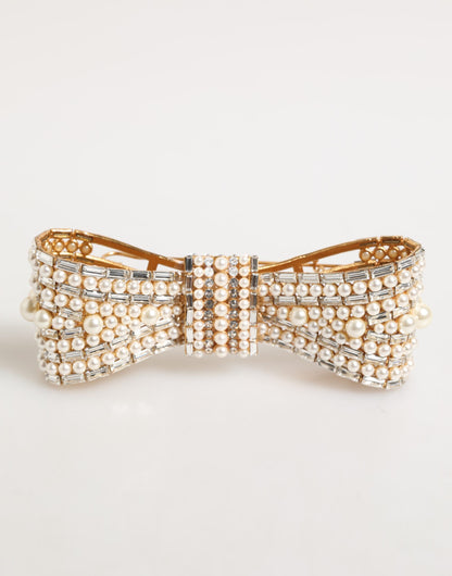 Broche adornado con perlas de imitación, cristal y latón dorado de Dolce & Gabbana