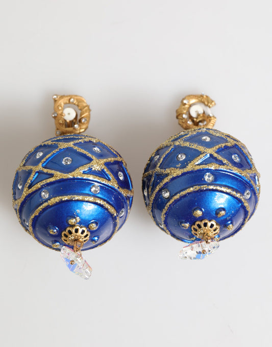 Pendientes de clip Dolce & Gabbana de latón dorado con bola de Navidad azul y cristales en forma de gota