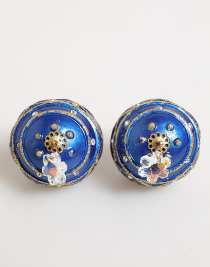 Pendientes de clip Dolce & Gabbana de latón dorado con bola de Navidad azul y cristales en forma de gota