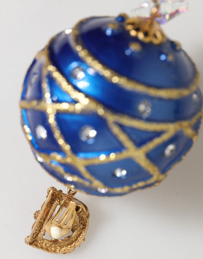 Pendientes de clip Dolce & Gabbana de latón dorado con bola de Navidad azul y cristales en forma de gota