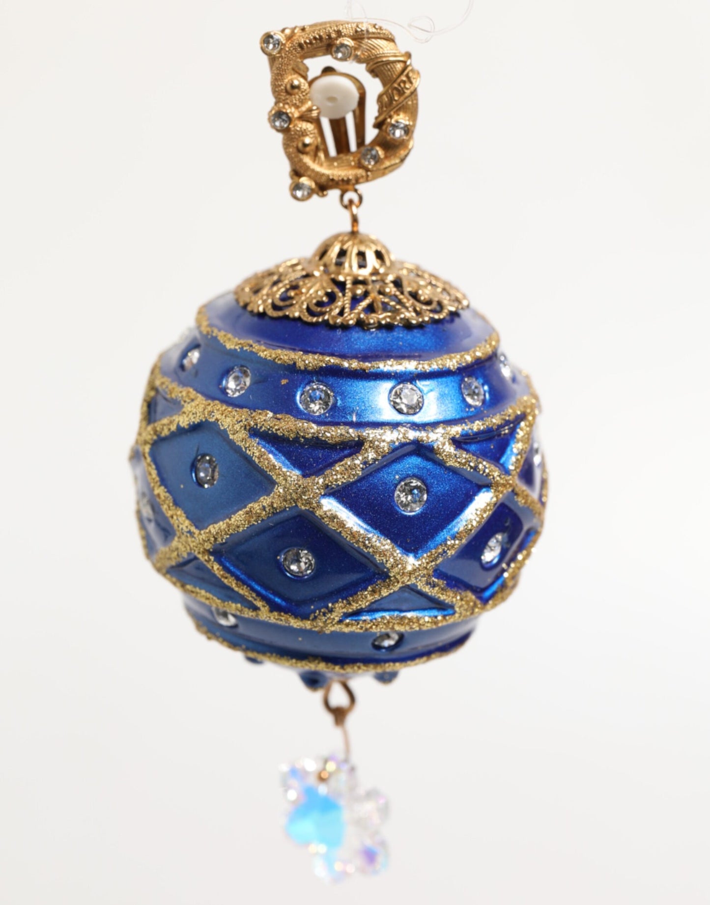 Pendientes de clip Dolce & Gabbana de latón dorado con bola de Navidad azul y cristales en forma de gota
