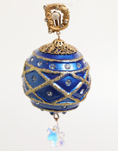 Pendientes de clip Dolce & Gabbana de latón dorado con bola de Navidad azul y cristales en forma de gota