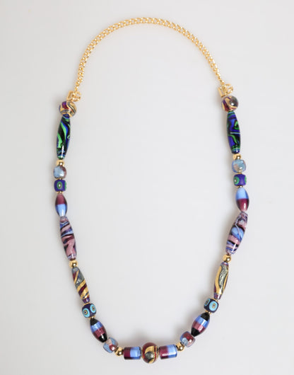 Collar joya Dolce & Gabbana de cristal de Murano multicolor y latón dorado con cadena
