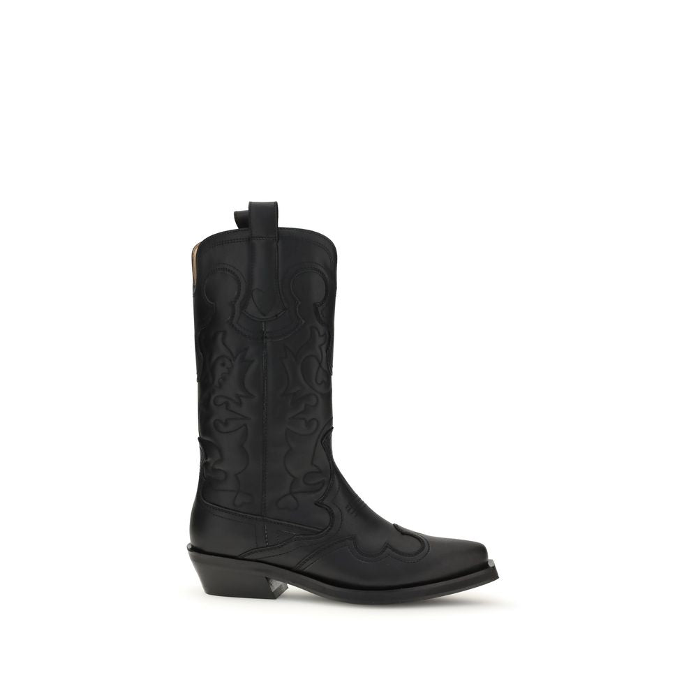 Botines Ganni negros de piel reciclada con cordones