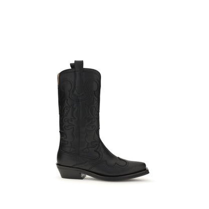 Botines Ganni negros de piel reciclada con cordones