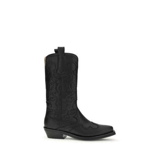 Botines Ganni negros de piel reciclada con cordones