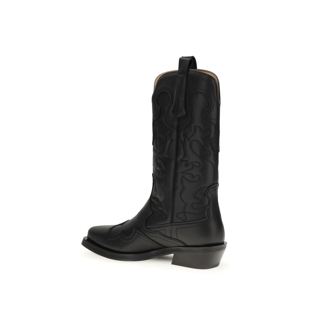 Botines Ganni negros de piel reciclada con cordones