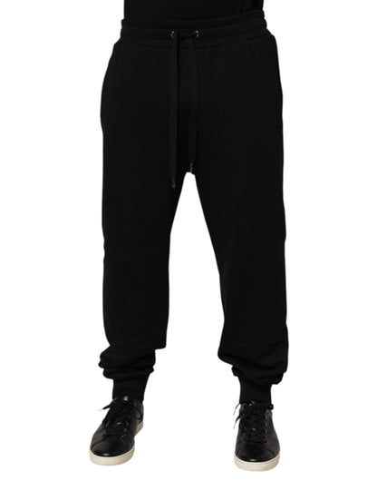 Pantalones de chándal Dolce & Gabbana negros de algodón con cordón y logo