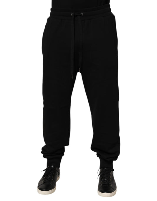 Pantalones de chándal Dolce & Gabbana negros de algodón con cordón y logo