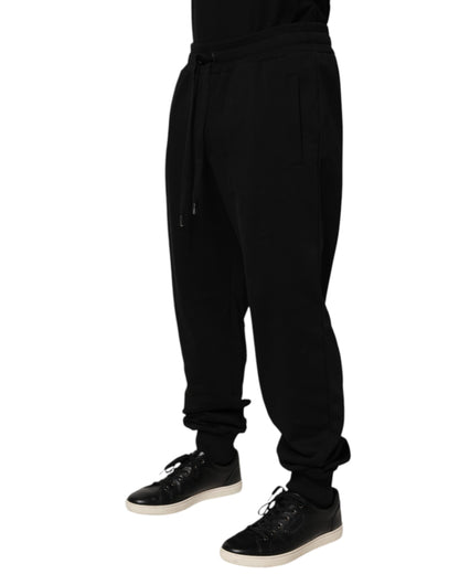 Pantalones de chándal Dolce & Gabbana negros de algodón con cordón y logo