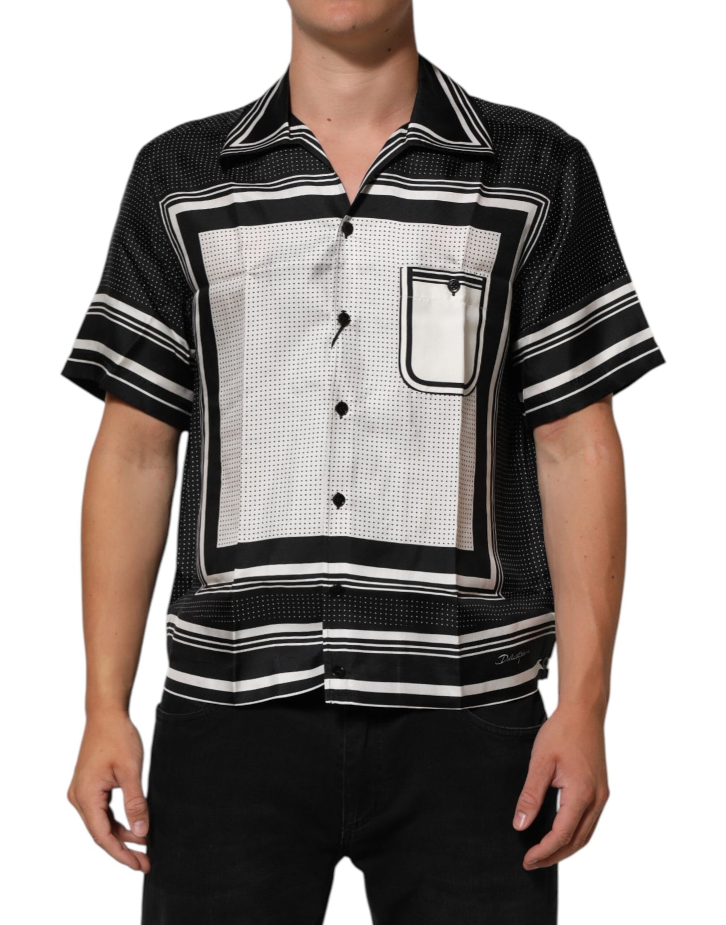 Polo informal Dolce & Gabbana con estampado de puntos y rayas en blanco y negro