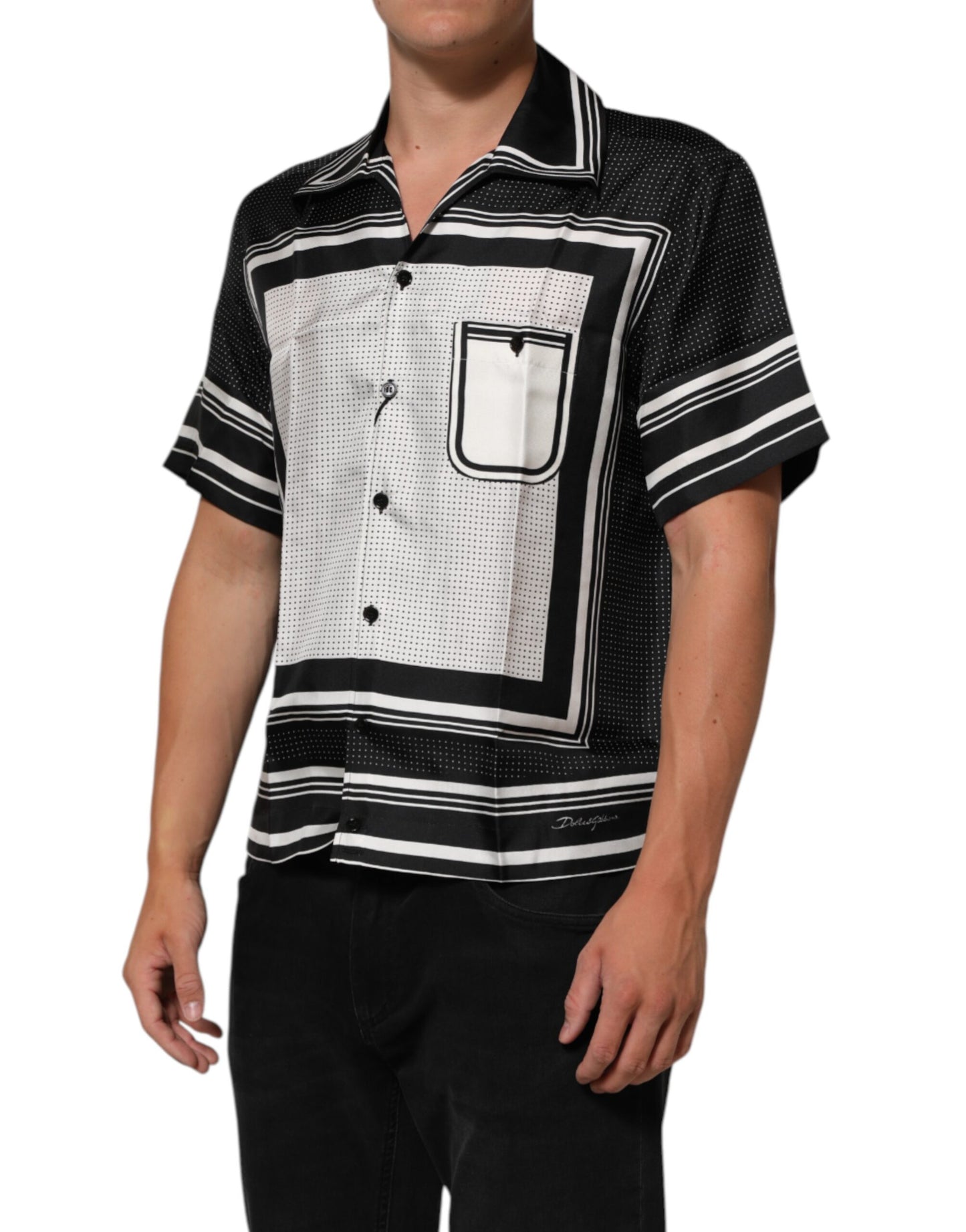 Polo informal Dolce & Gabbana con estampado de puntos y rayas en blanco y negro