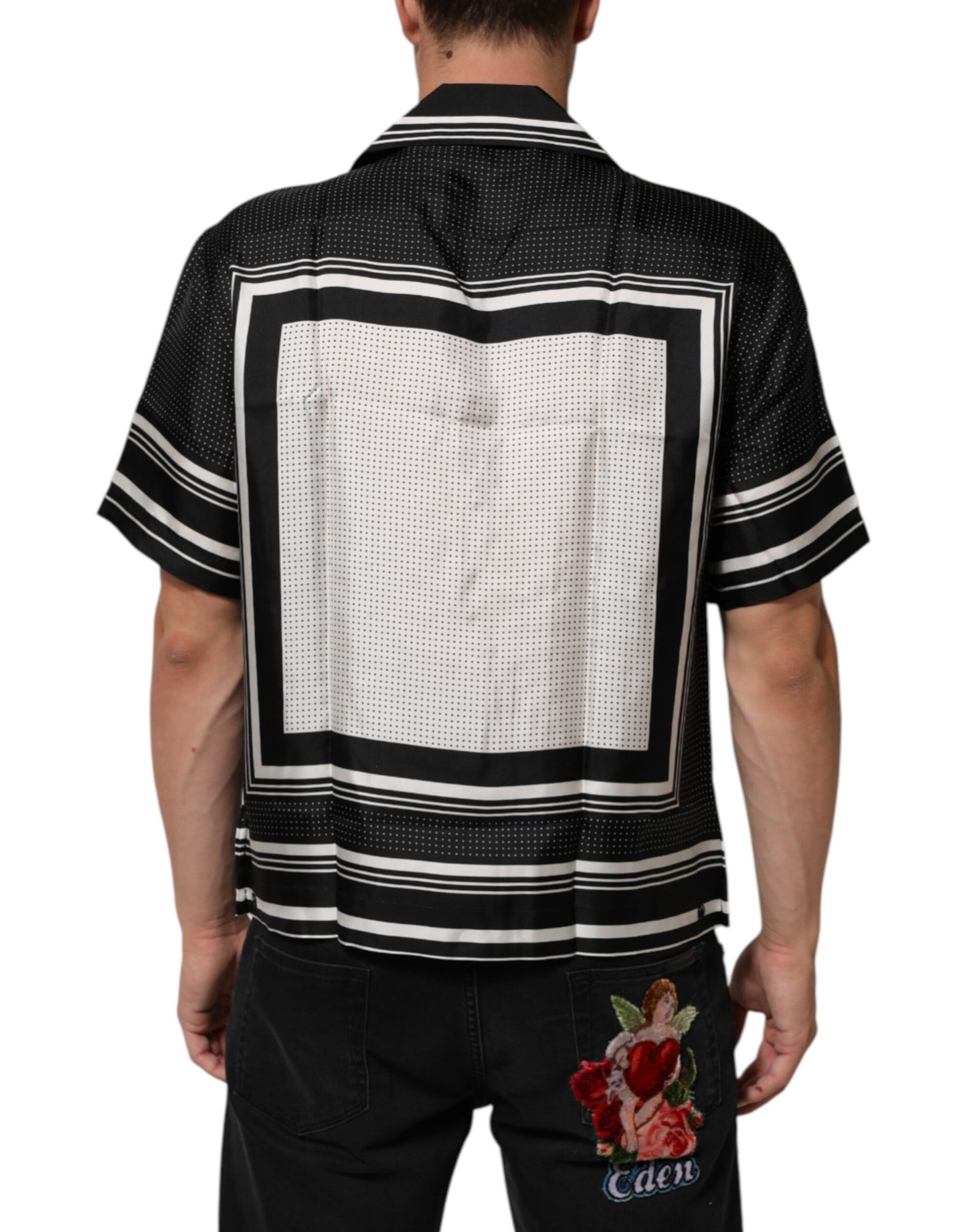 Polo informal Dolce & Gabbana con estampado de puntos y rayas en blanco y negro