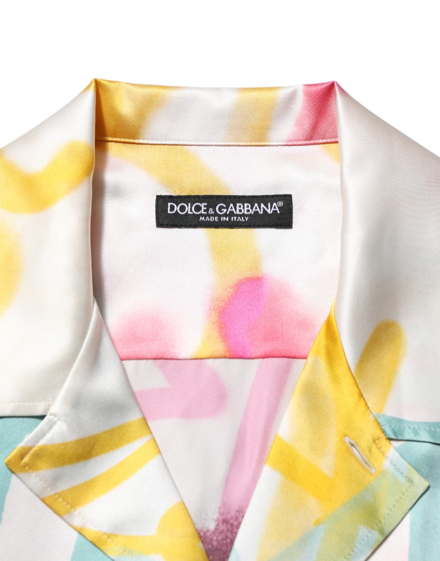 Camisa informal de hombre Dolce & Gabbana de seda blanca con estampado hawaiano de grafiti