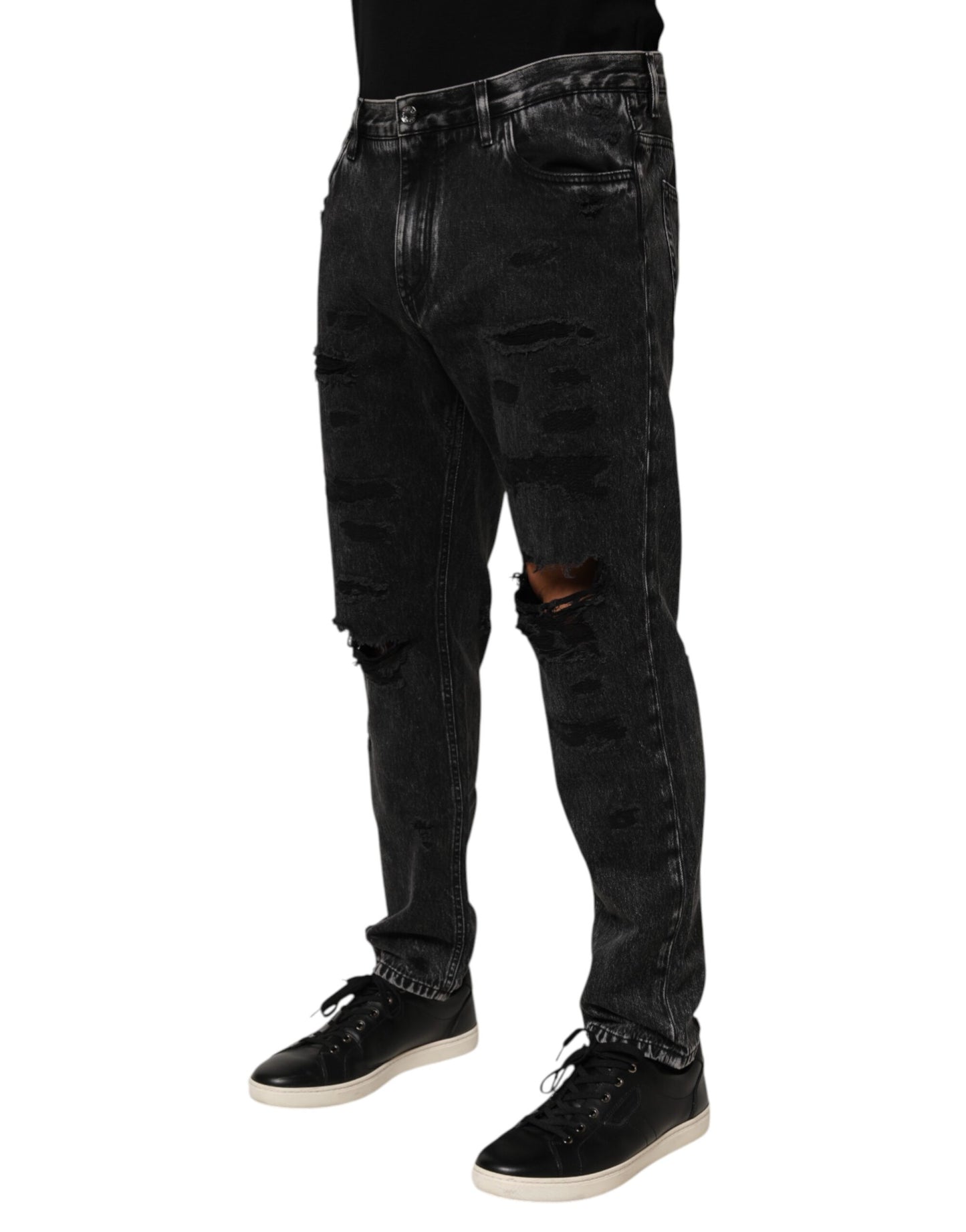 Vaqueros de algodón desgastado, rotos y holgados Dolce & Gabbana negros
