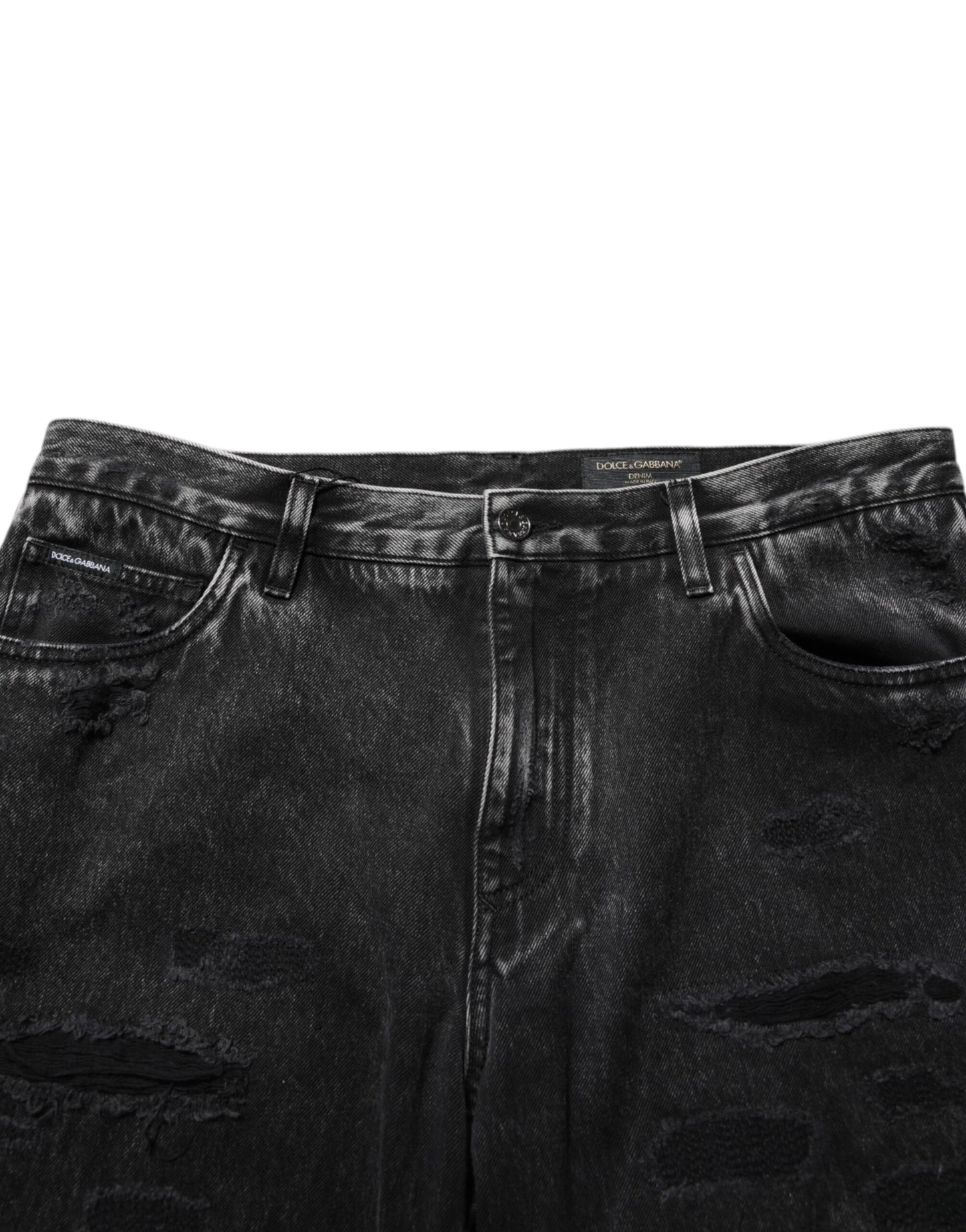 Vaqueros de algodón desgastado, rotos y holgados Dolce & Gabbana negros