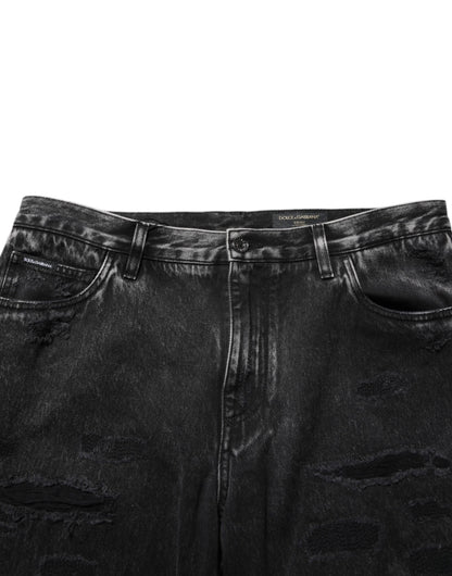 Vaqueros de algodón desgastado, rotos y holgados Dolce & Gabbana negros