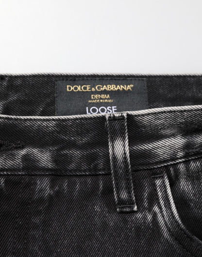 Vaqueros de algodón desgastado, rotos y holgados Dolce & Gabbana negros