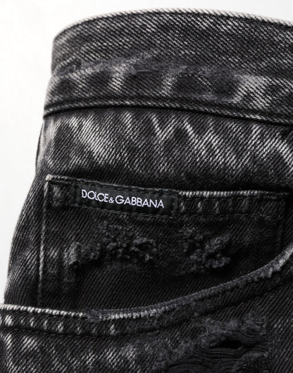 Vaqueros de algodón desgastado, rotos y holgados Dolce & Gabbana negros