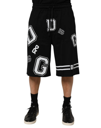 Dolce & Gabbana Bermuda Corta Casual de Algodón con Logotipo Negro