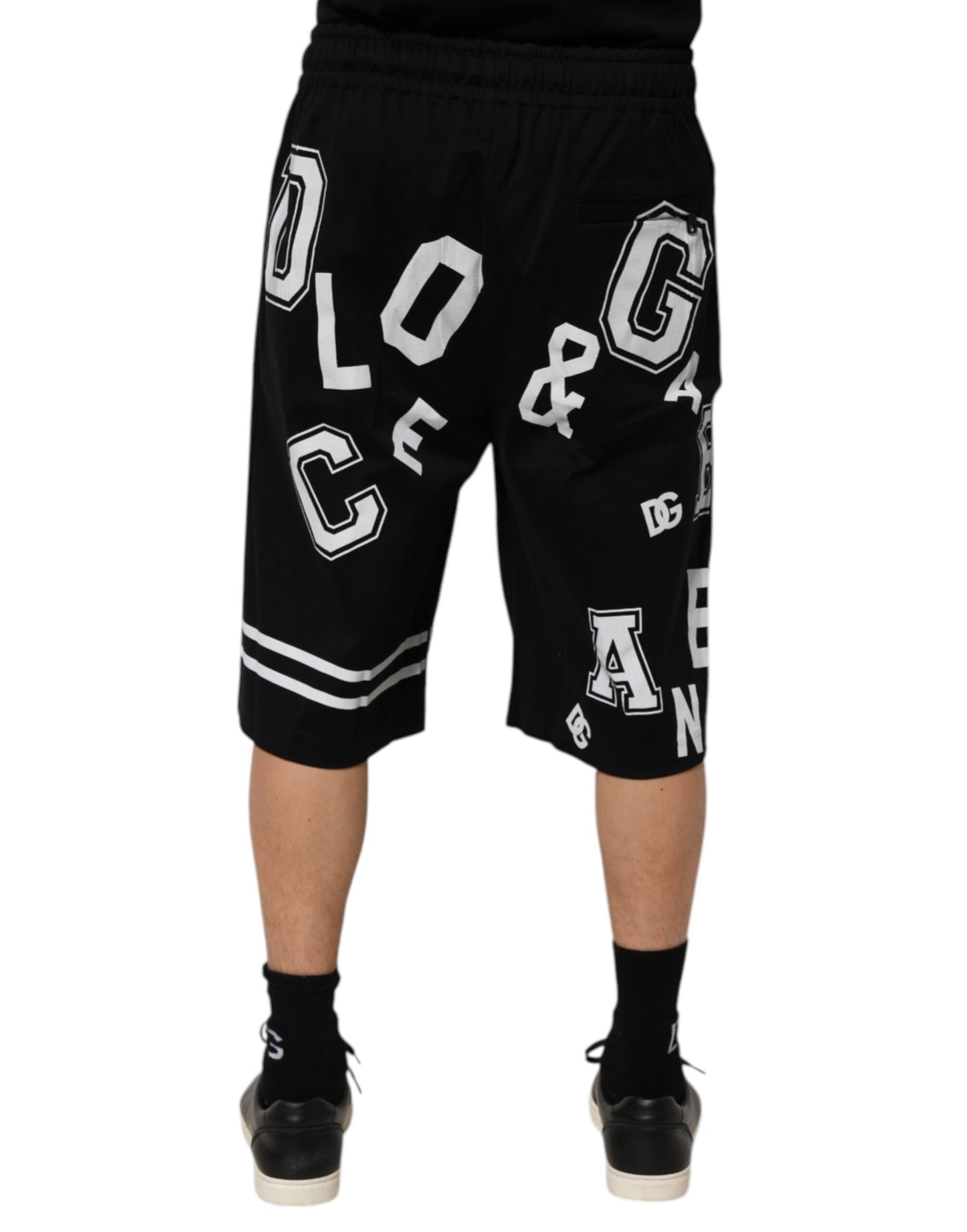 Dolce & Gabbana Bermuda Corta Casual de Algodón con Logotipo Negro