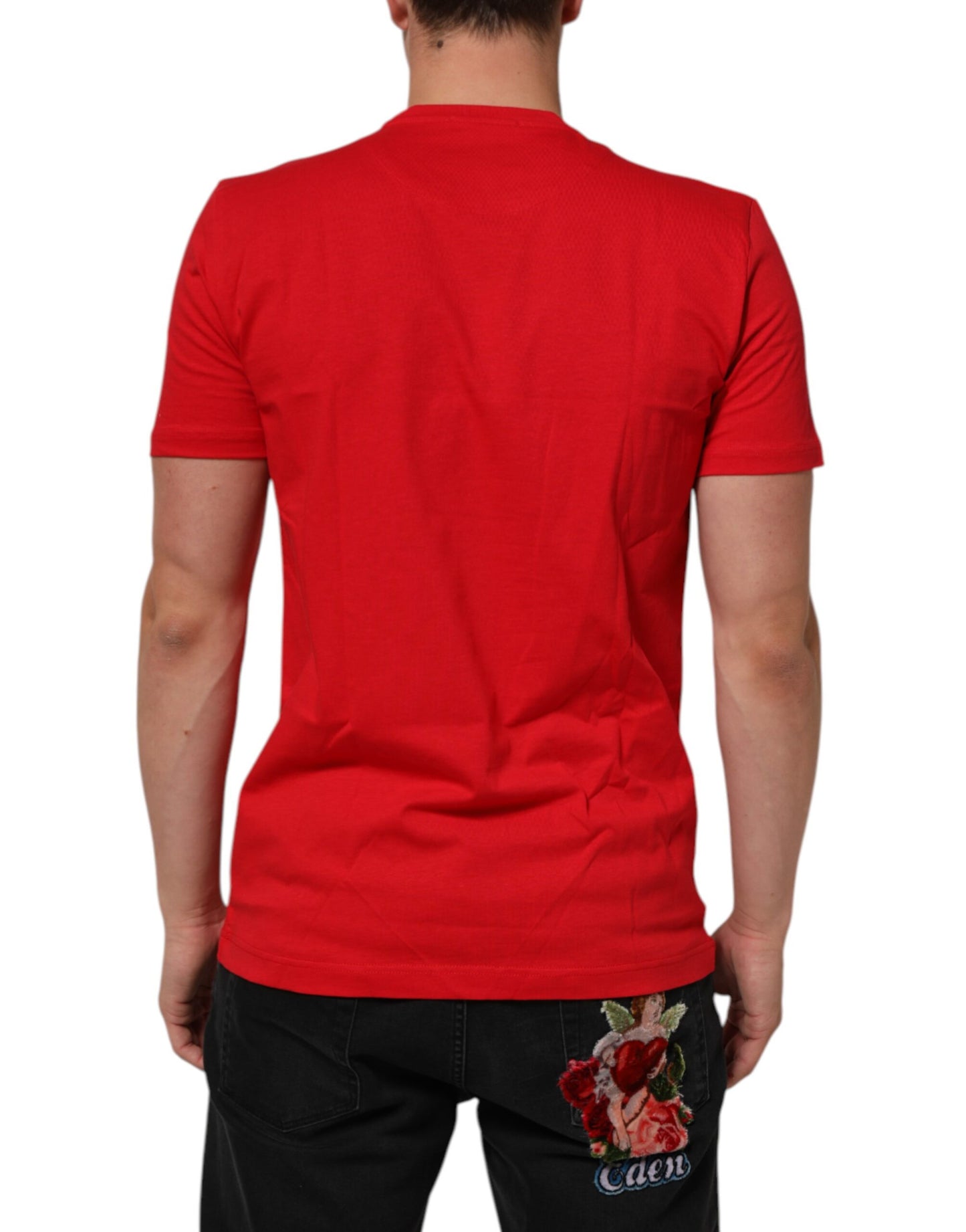 Dolce & Gabbana Camiseta roja de cuello redondo de algodón Goodluck 2023