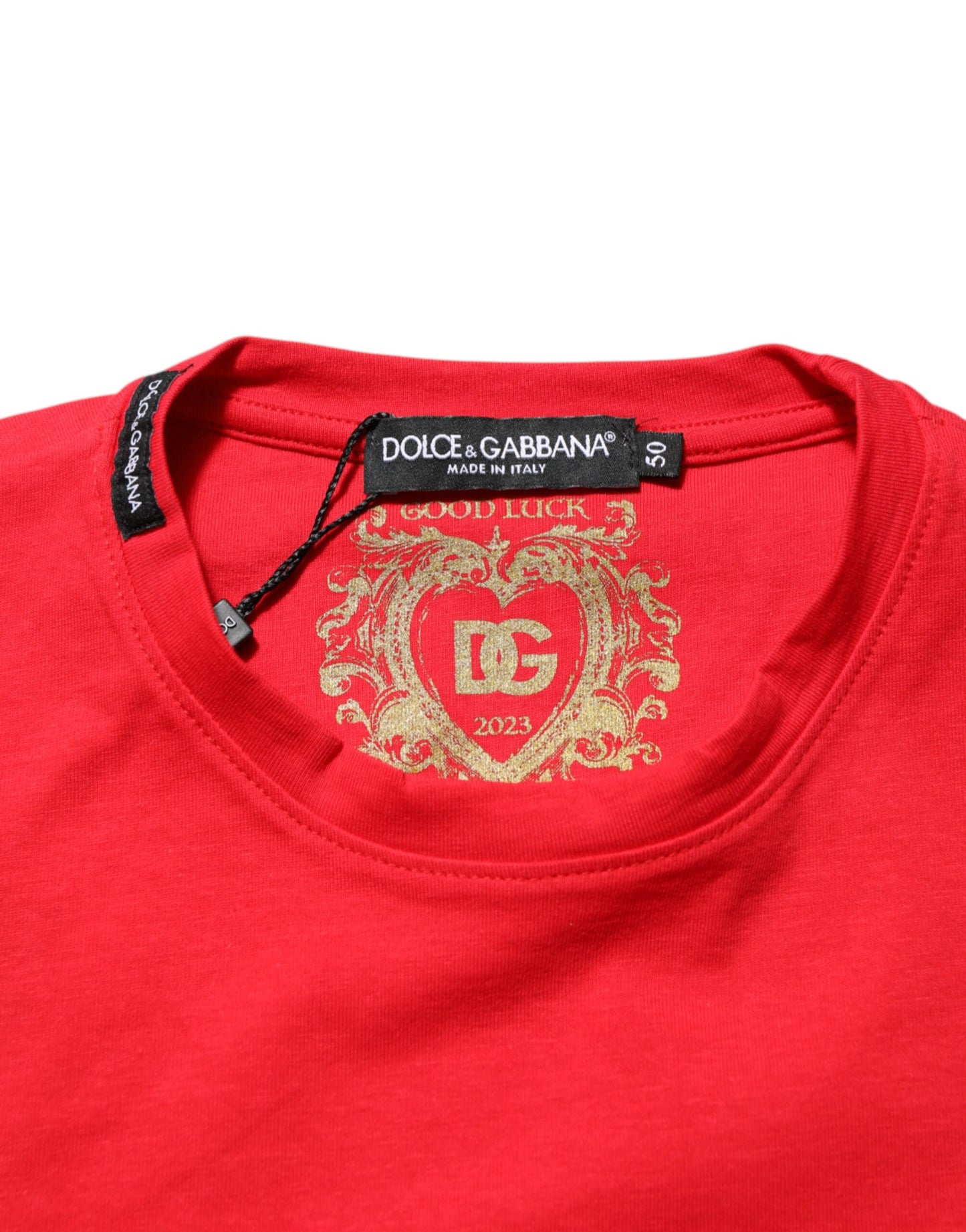 Dolce & Gabbana Camiseta roja de cuello redondo de algodón Goodluck 2023