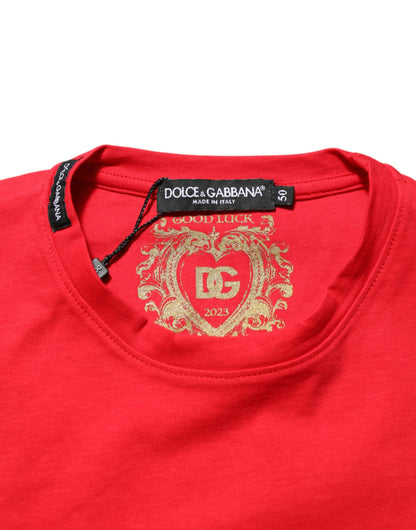 Dolce & Gabbana Camiseta roja de cuello redondo de algodón Goodluck 2023