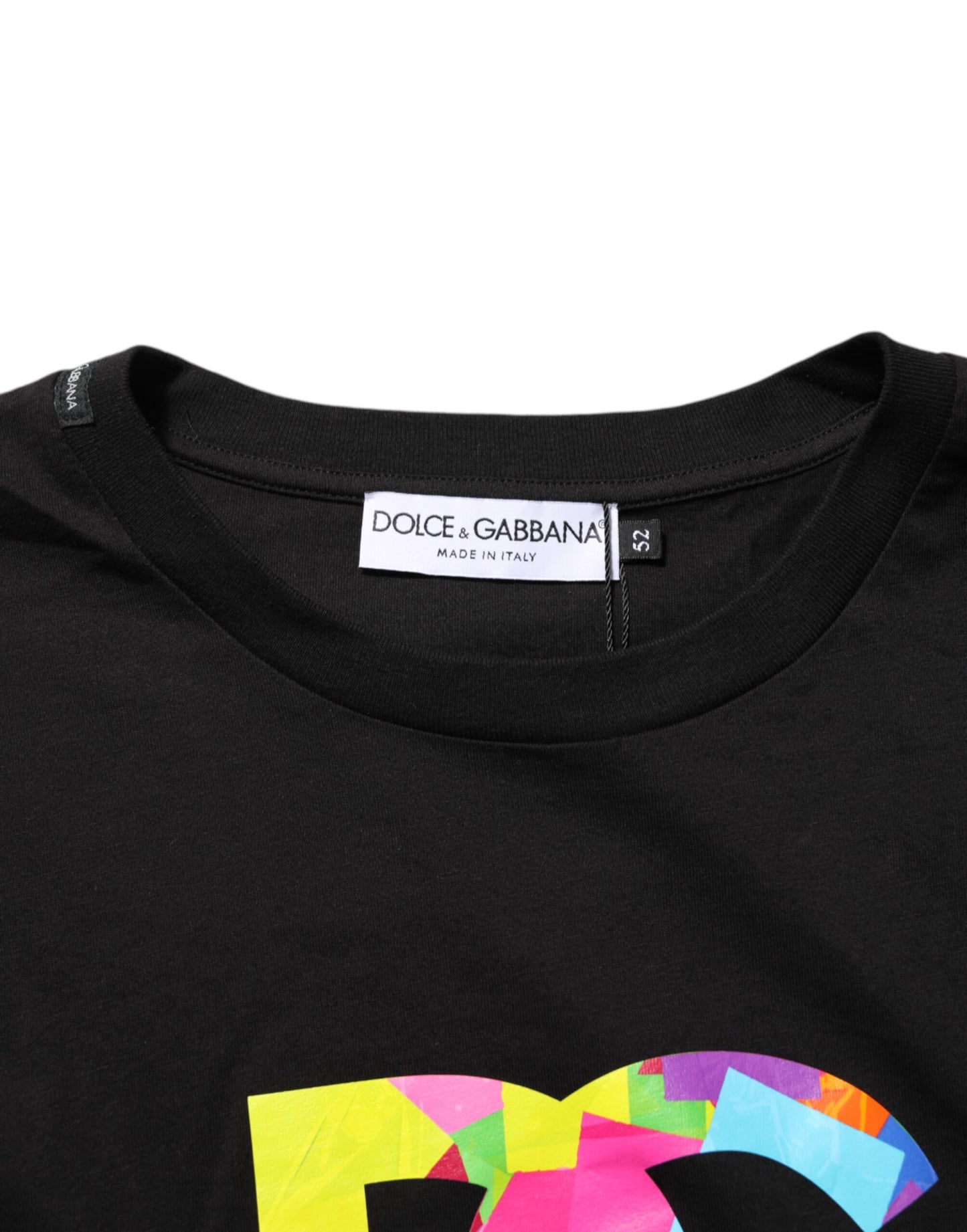 Dolce & Gabbana Camiseta de algodón negra de cuello redondo con logo estampado para hombre