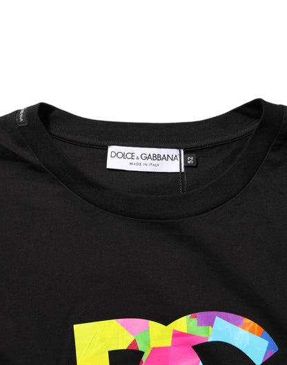Dolce & Gabbana Camiseta de algodón negra de cuello redondo con logo estampado para hombre