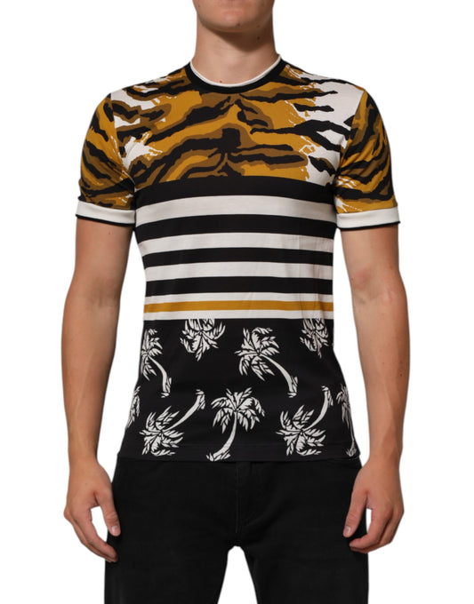 Camiseta Dolce & Gabbana de cuello redondo para hombre, con estampado de leopardo y hojas de palmera multicolor