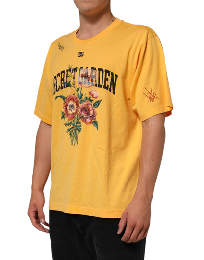 Camiseta de algodón con cuello redondo, estampado floral Yellow Secret Garden de Dolce & Gabbana