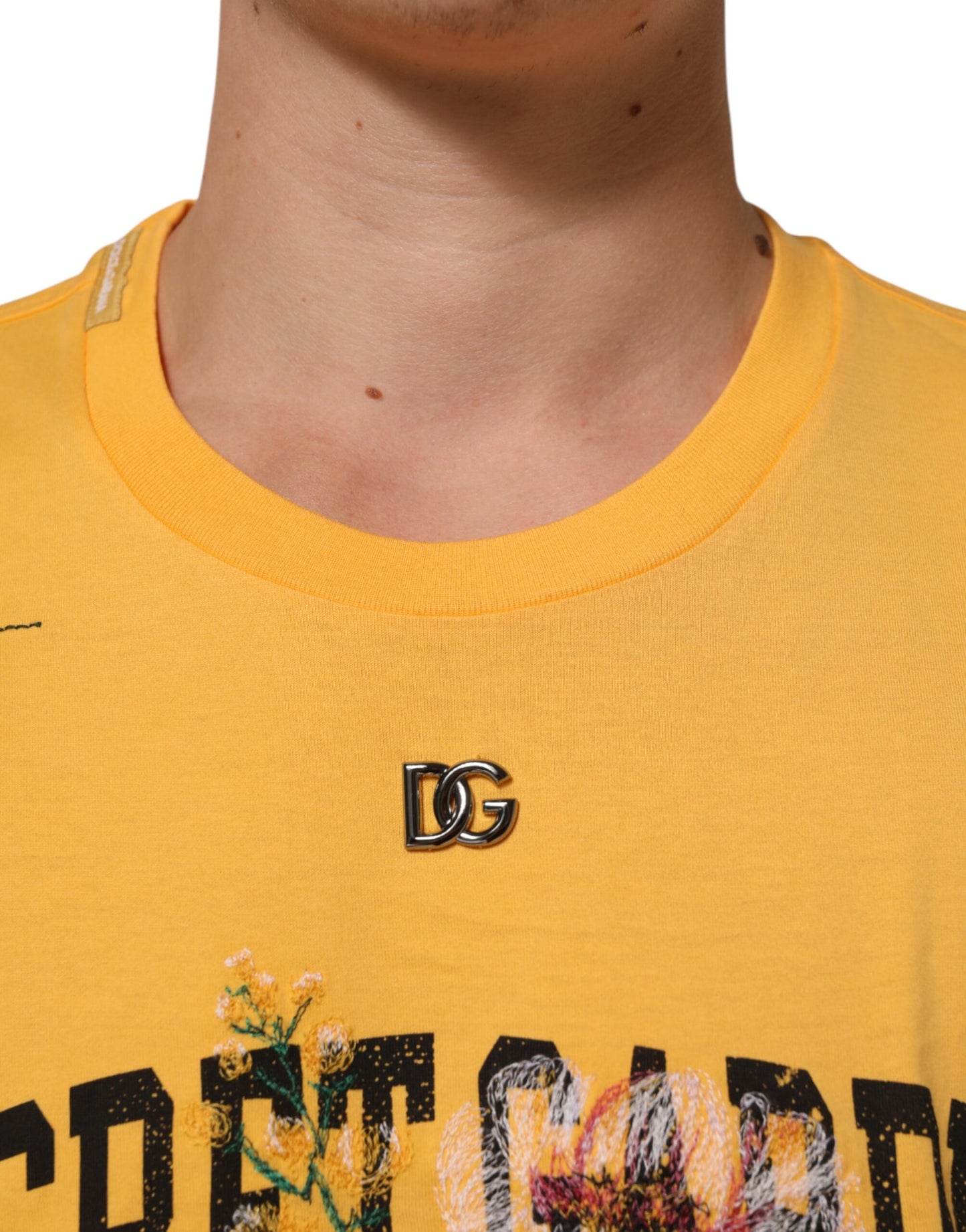 Camiseta de algodón con cuello redondo, estampado floral Yellow Secret Garden de Dolce & Gabbana