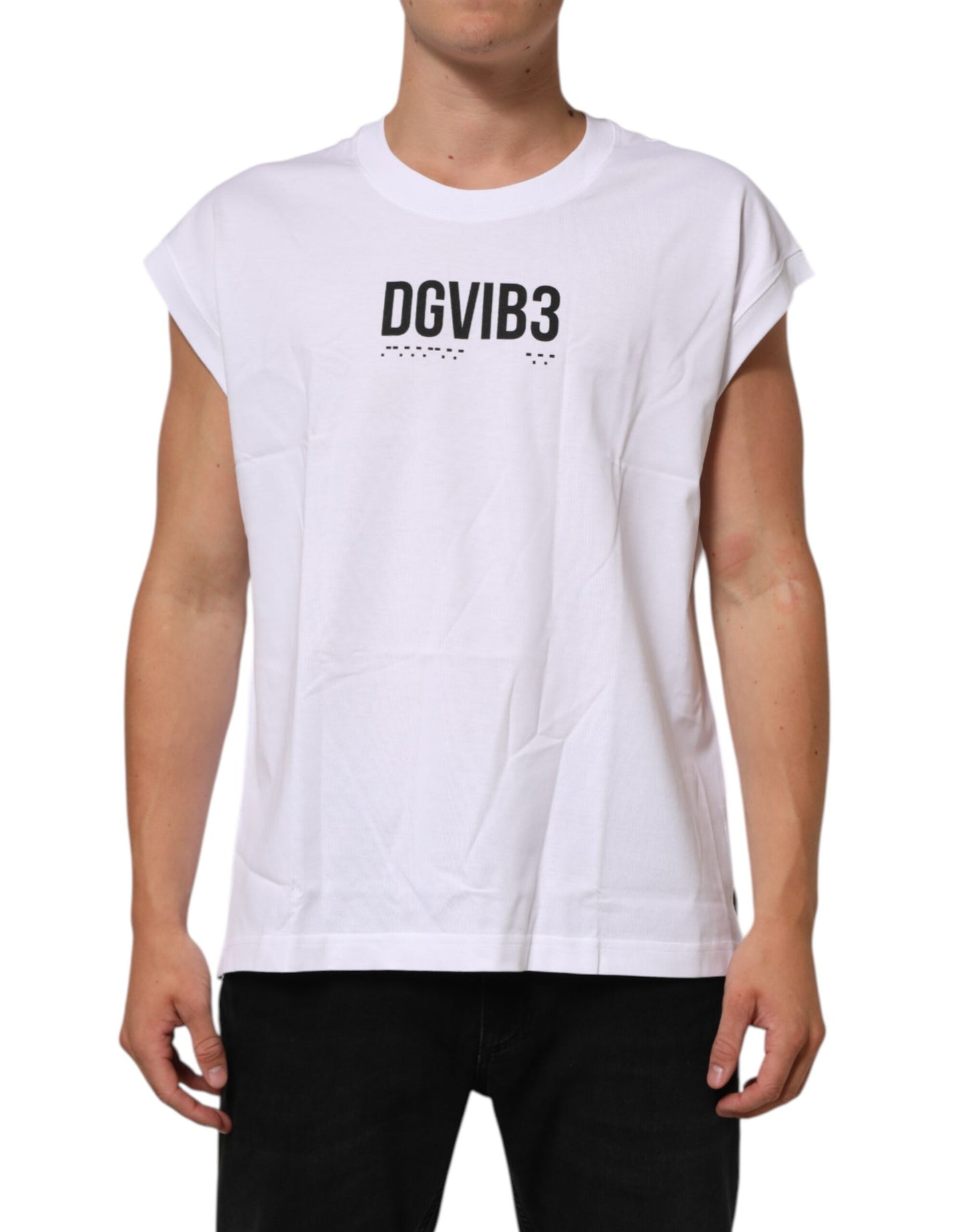 Camiseta sin mangas estampada de algodón blanco de Dolce & Gabbana