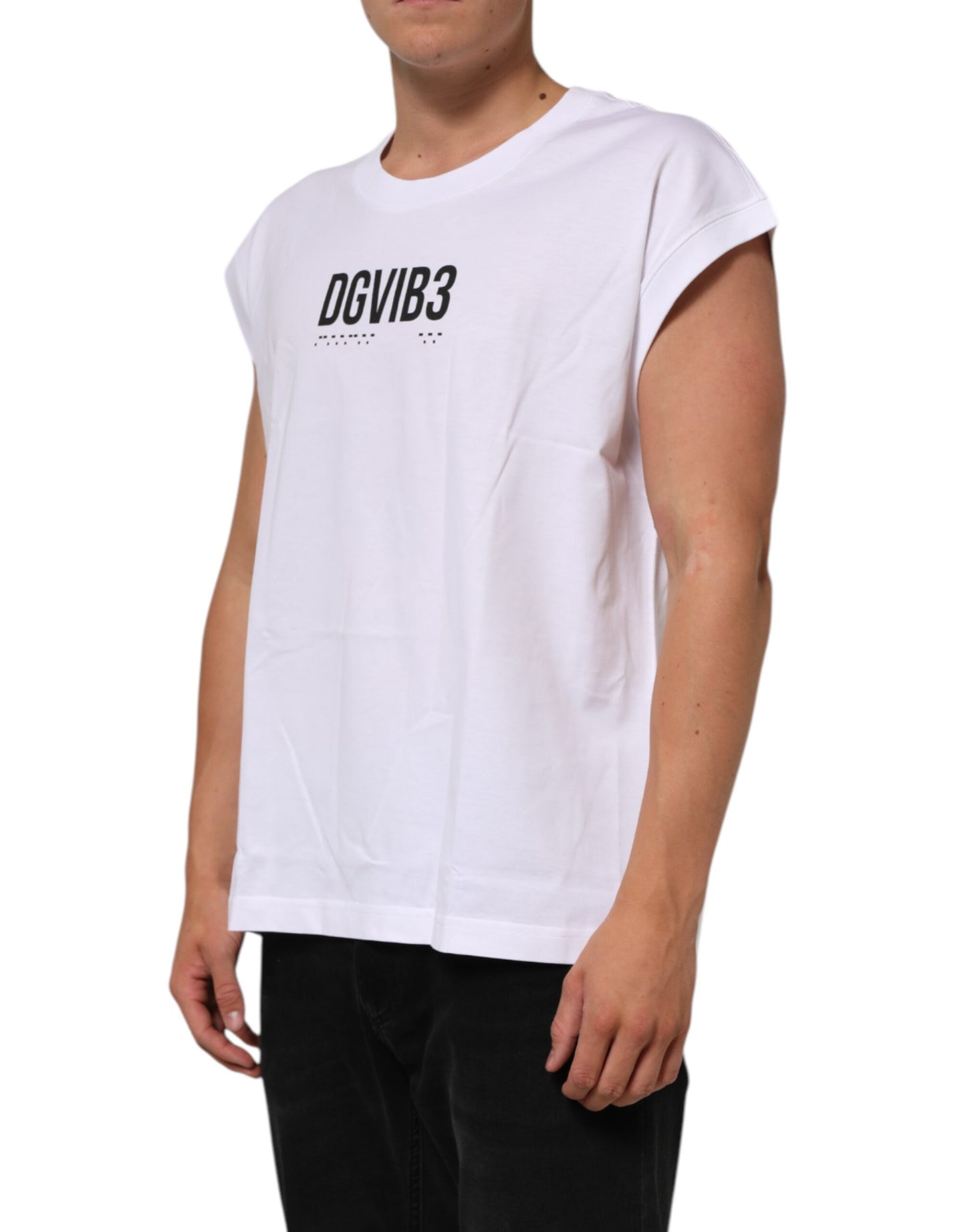 Camiseta sin mangas estampada de algodón blanco de Dolce & Gabbana