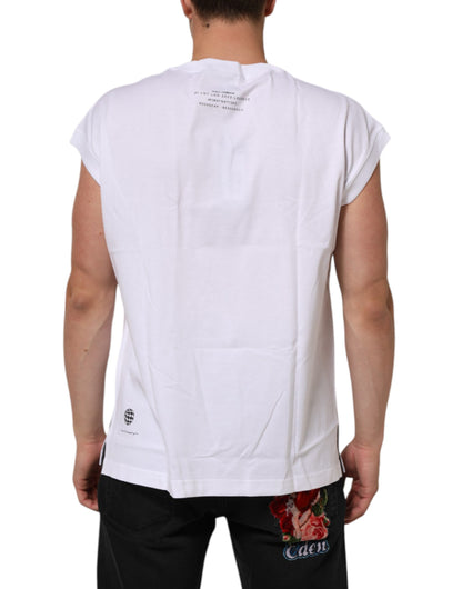 Camiseta sin mangas estampada de algodón blanco de Dolce & Gabbana