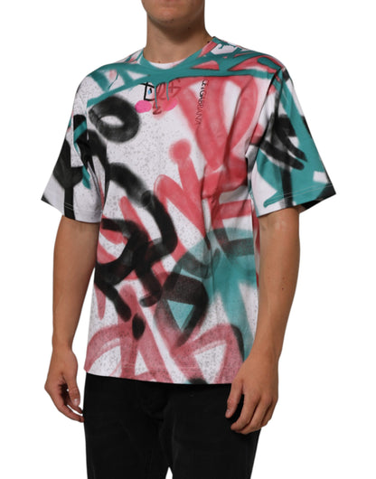 Camiseta de manga corta con cuello redondo y estampado grafiti de Dolce & Gabbana en blanco