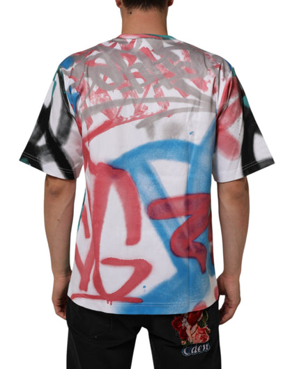 Camiseta de manga corta con cuello redondo y estampado grafiti de Dolce & Gabbana en blanco