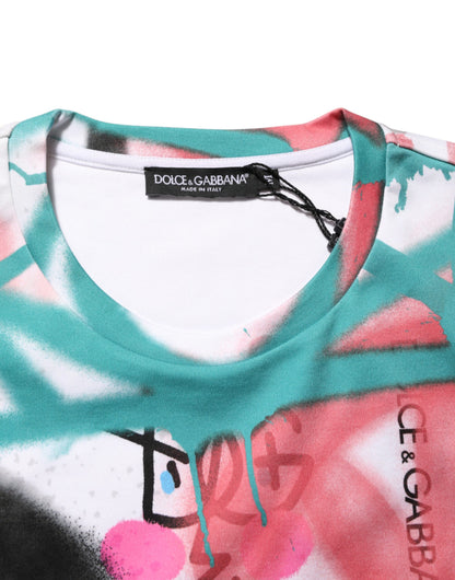 Camiseta de manga corta con cuello redondo y estampado grafiti de Dolce & Gabbana en blanco