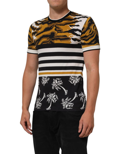 Camiseta Dolce & Gabbana de cuello redondo para hombre, con estampado de leopardo y hojas de palmera multicolor