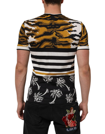 Camiseta Dolce & Gabbana de cuello redondo para hombre, con estampado de leopardo y hojas de palmera multicolor