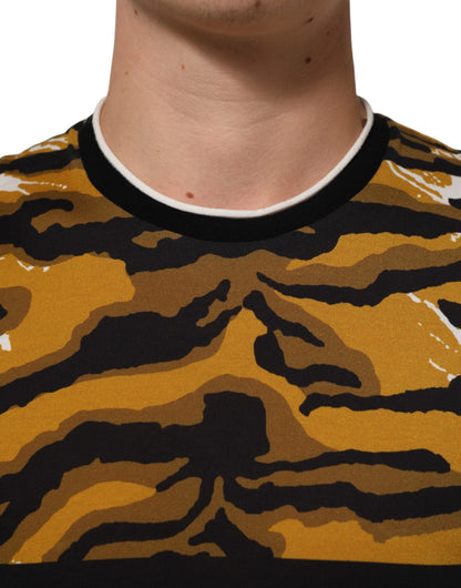Camiseta Dolce & Gabbana de cuello redondo para hombre, con estampado de leopardo y hojas de palmera multicolor